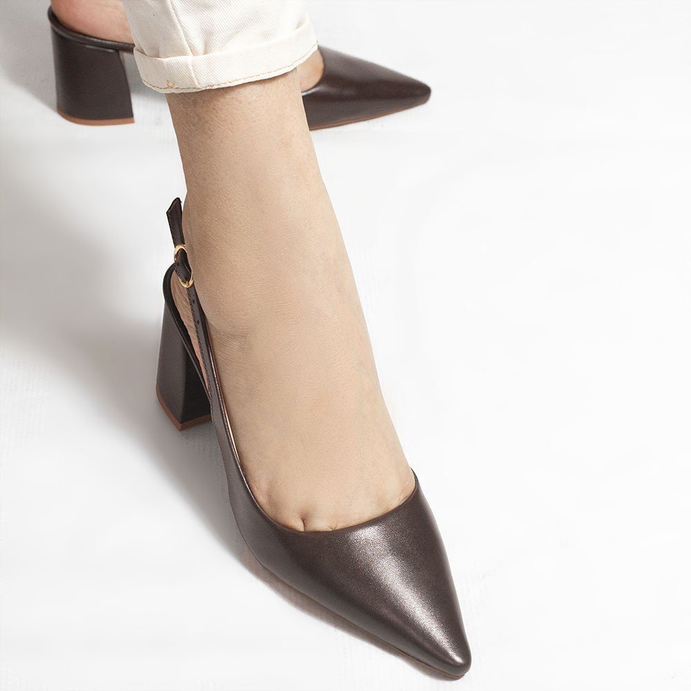 Scarpin Zatta Slingback Salto Bloco Aline Café Marrom 4