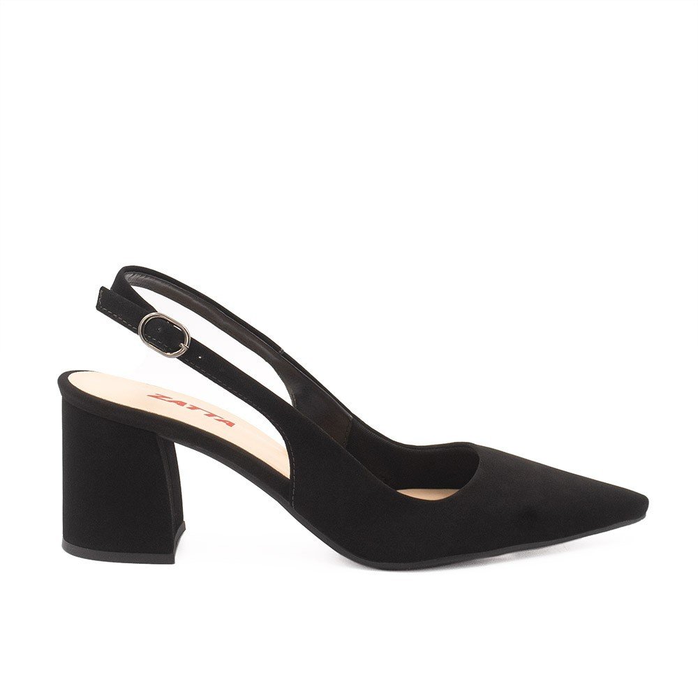 Scarpin Zatta Slingback Salto Bloco Aline  Nobuck Preto