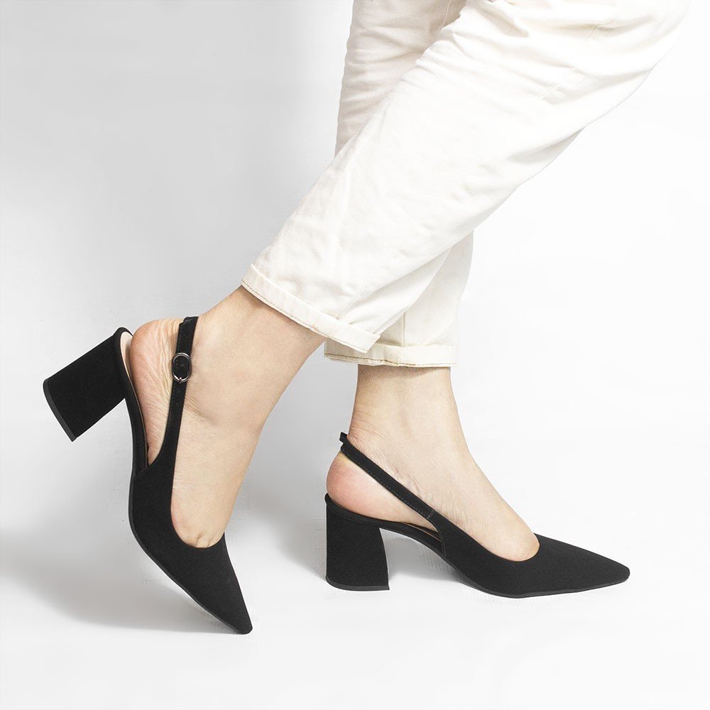Scarpin Zatta Slingback Salto Bloco Aline  Nobuck Preto Preto 2