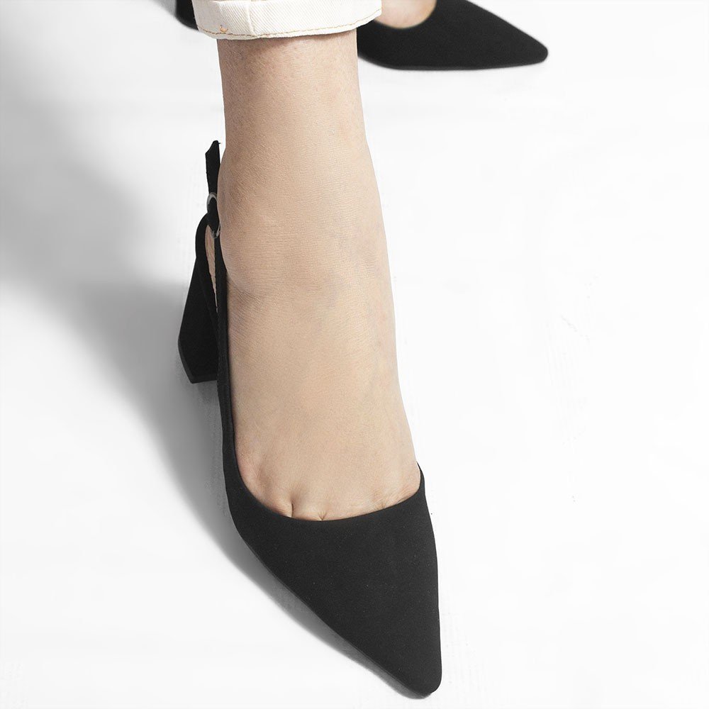 Scarpin Zatta Slingback Salto Bloco Aline  Nobuck Preto Preto 4