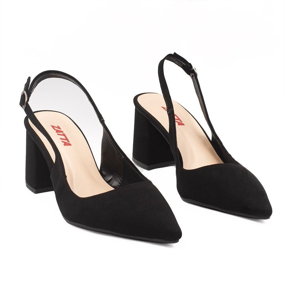 Scarpin Zatta Slingback Salto Bloco Aline  Nobuck Preto Preto 5