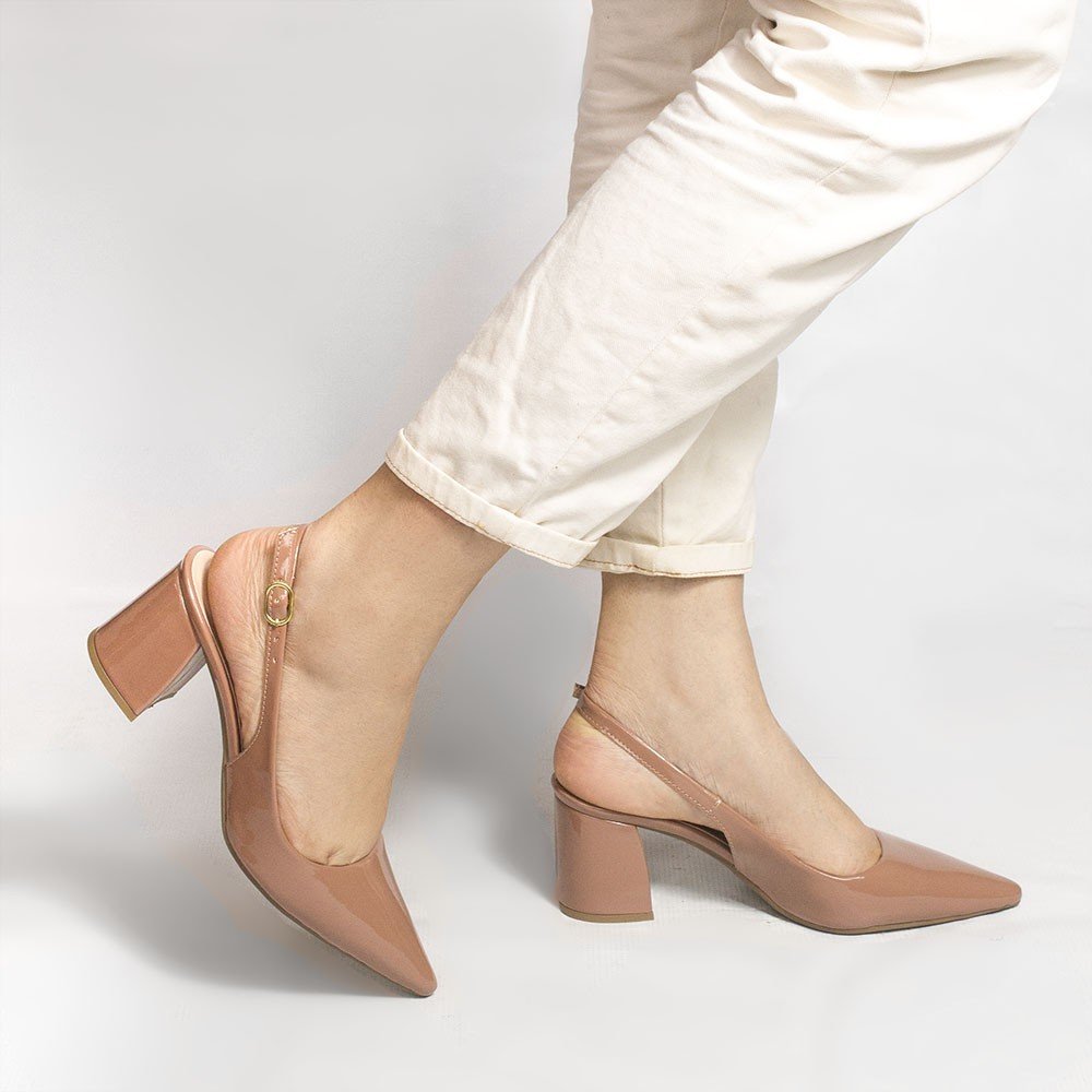 Scarpin Zatta Slingback Salto Bloco Aline Nude Bege 2