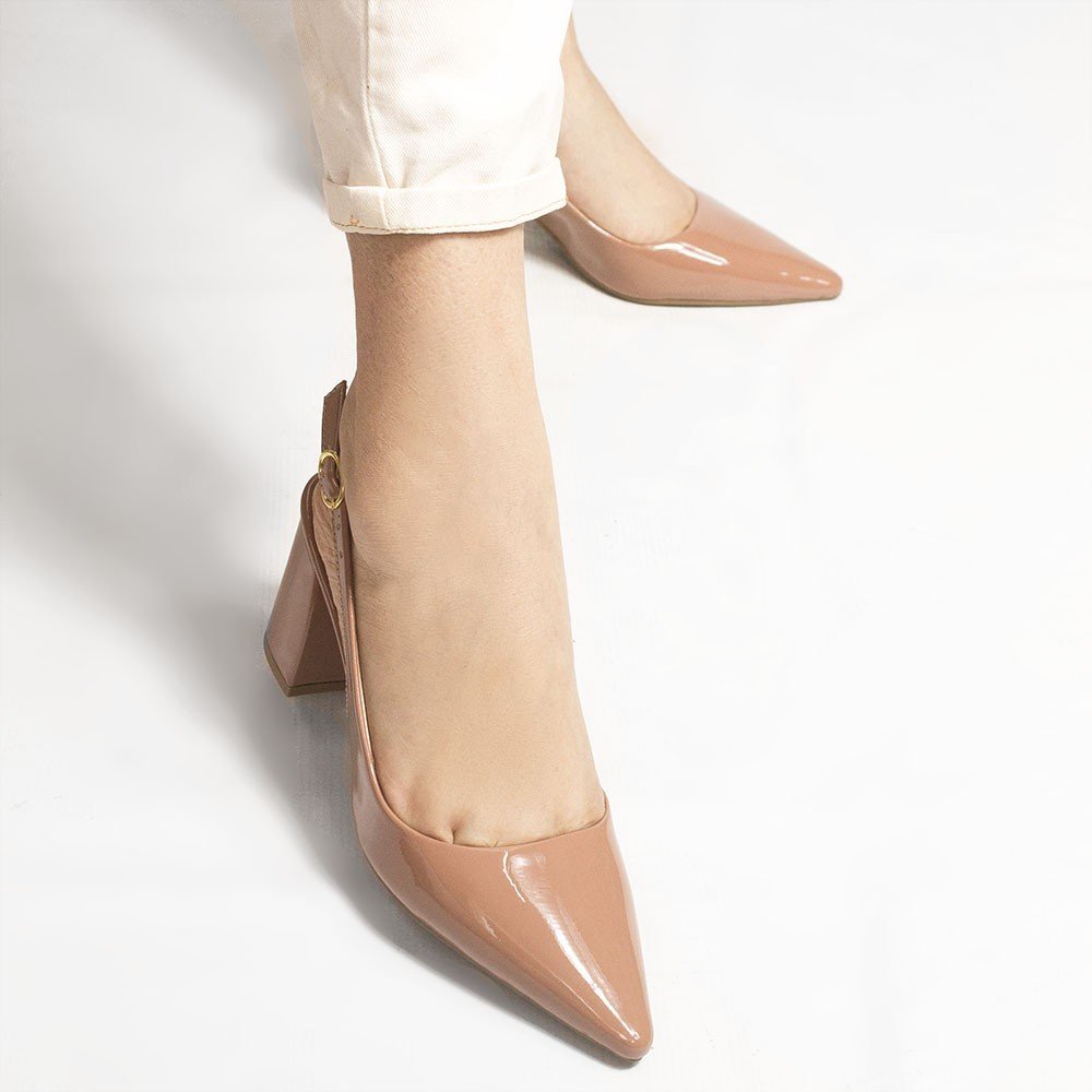 Scarpin Zatta Slingback Salto Bloco Aline Nude Bege 4