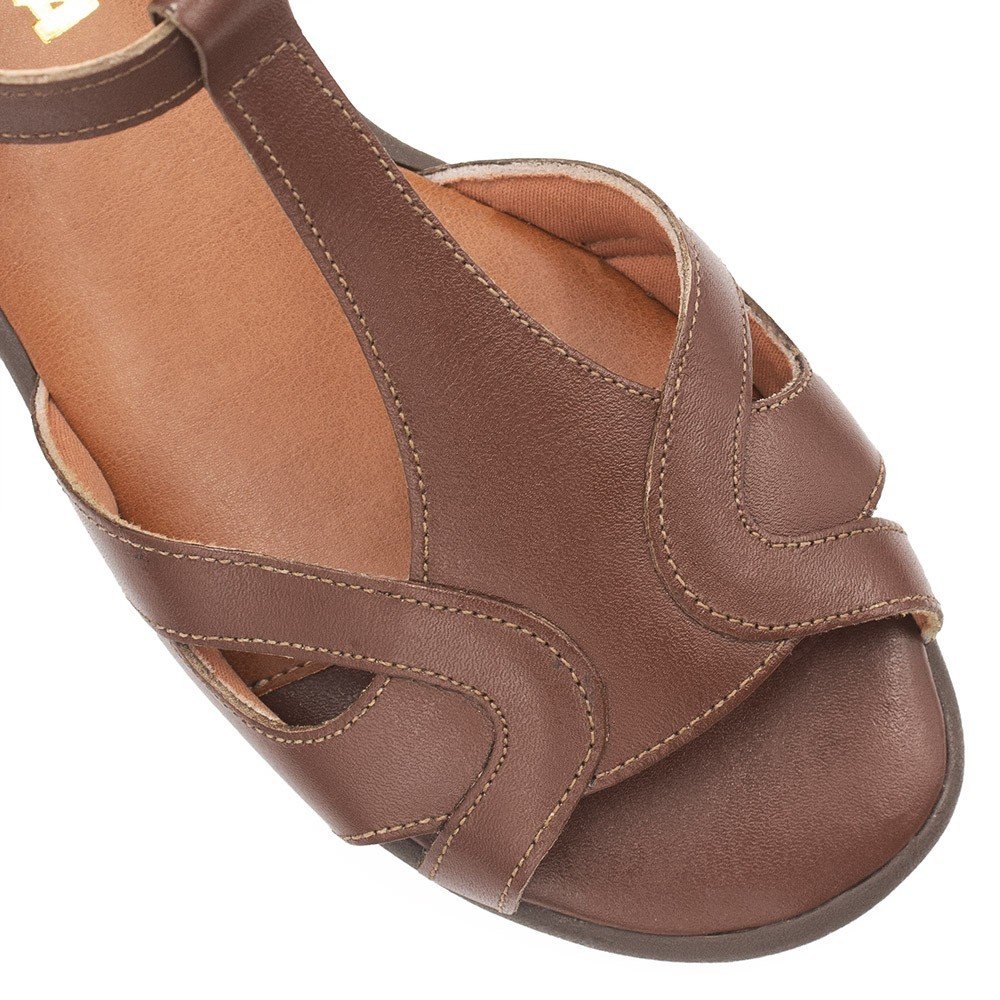 Sandália Zatta Couro Flat Casual Maria Marrom Marrom 5