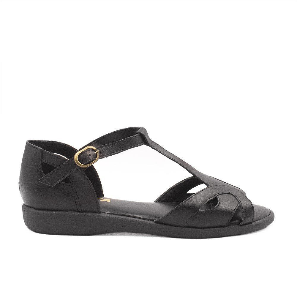 Sandália Zatta Couro Flat Casual Maria Preta