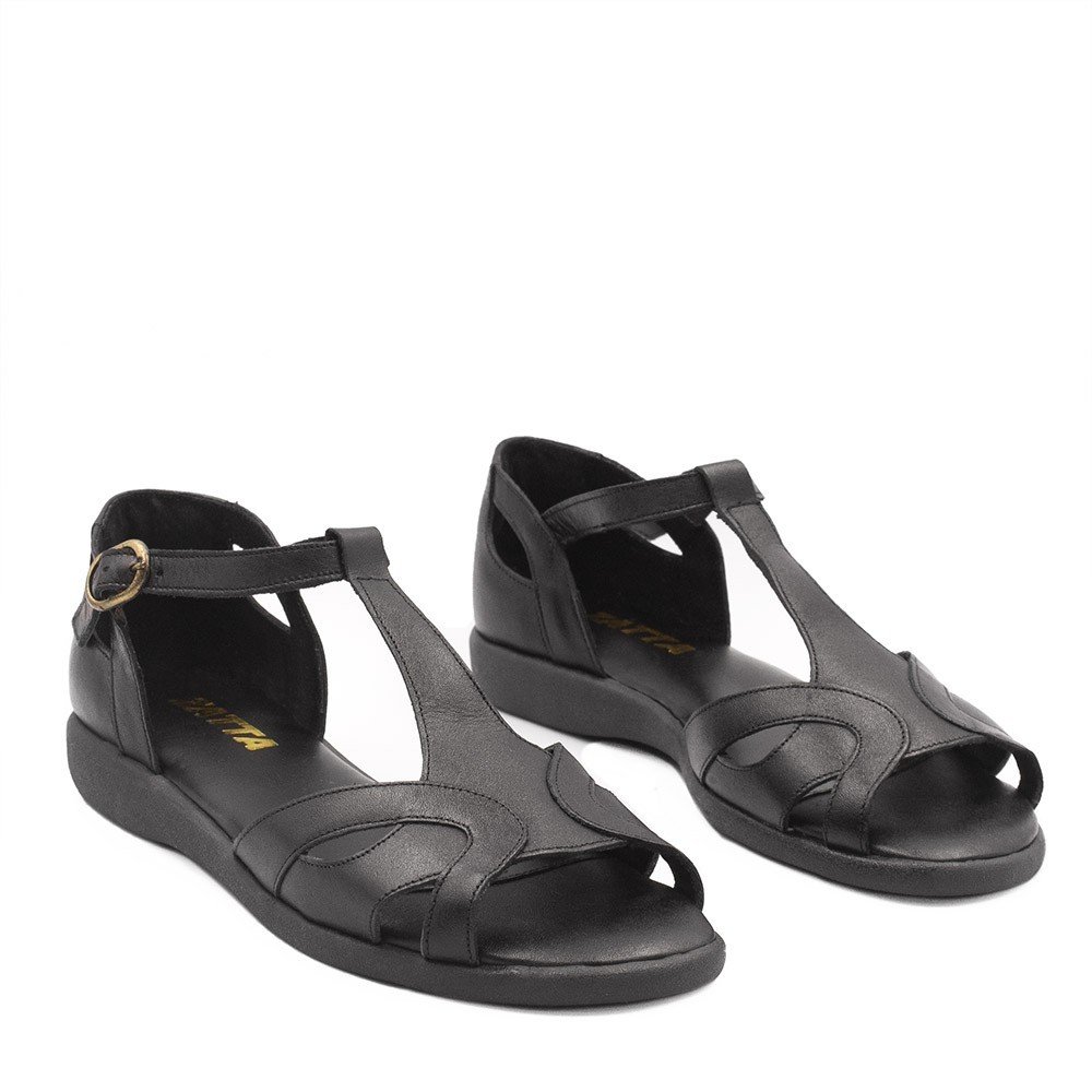 Sandália Zatta Couro Flat Casual Maria Preta Preto 5