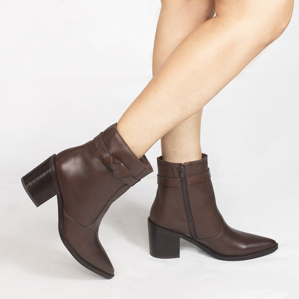 Bota Zatta Cano Médio Laço Couro Gardélia Marrom Marrom 2