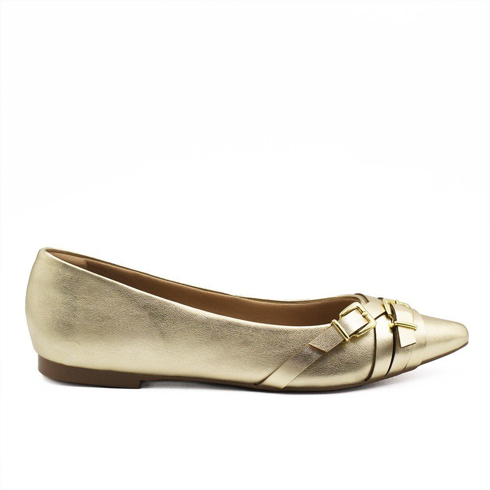 Sapatilha Zatta  Bico Fino Fivela Agata Dourado