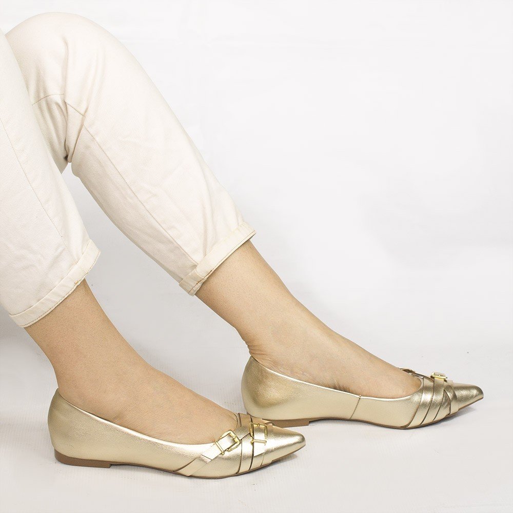 Sapatilha Zatta  Bico Fino Fivela Agata Dourado Dourado 2