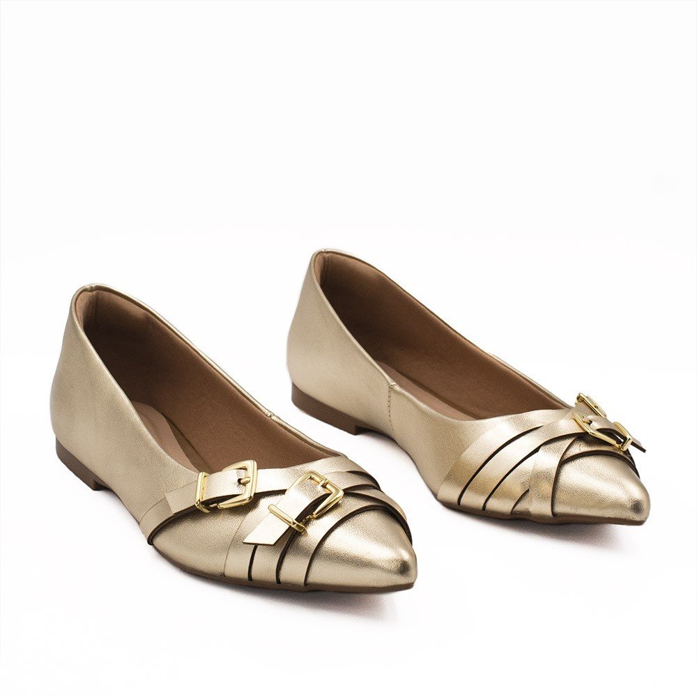 Sapatilha Zatta  Bico Fino Fivela Agata Dourado Dourado 3