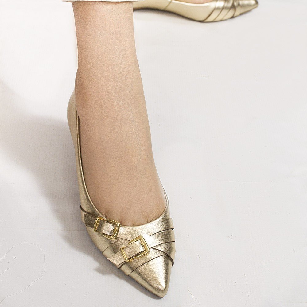 Sapatilha Zatta  Bico Fino Fivela Agata Dourado Dourado 5
