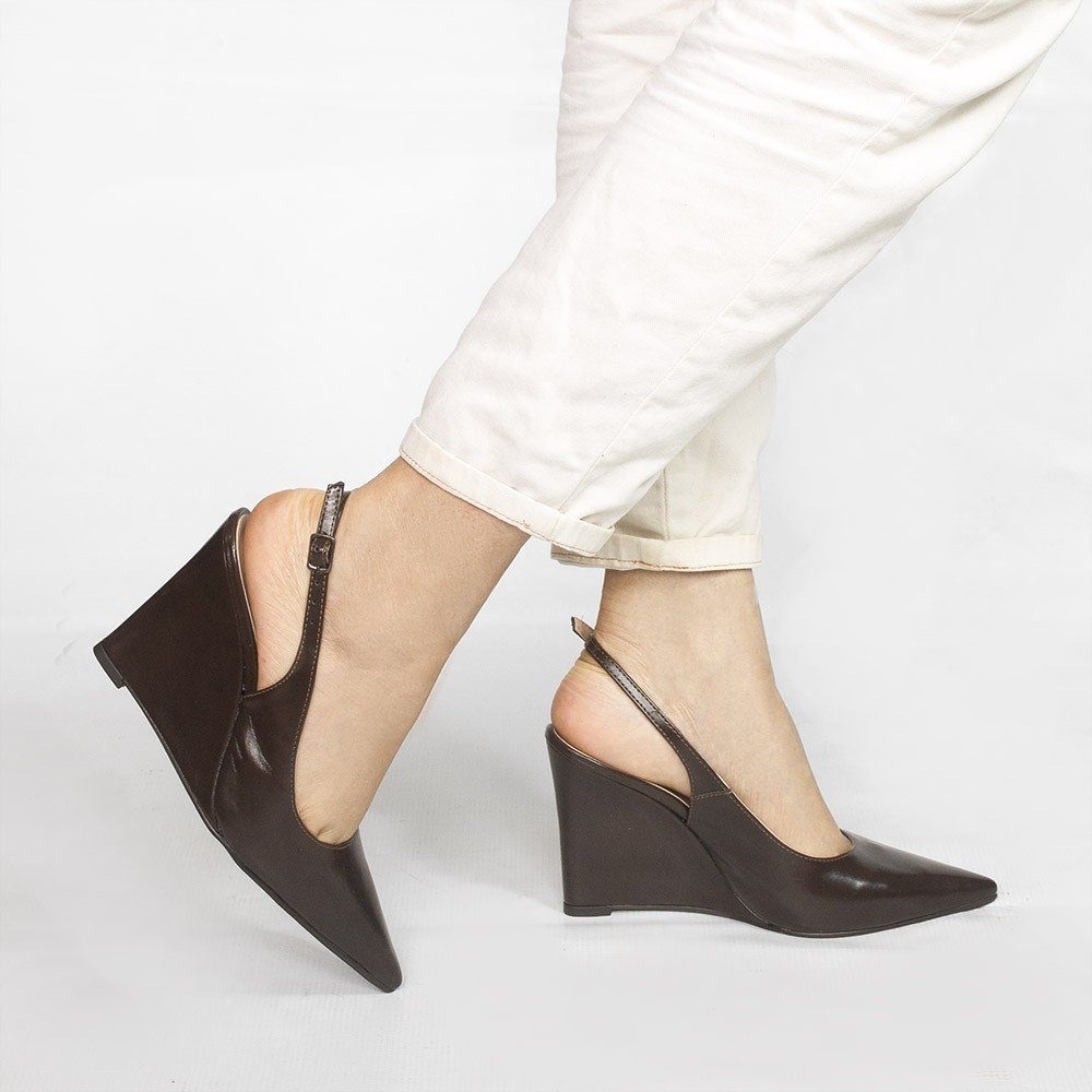 Scarpin Slingback Zatta Anabela  Analu Marrom Marrom 2