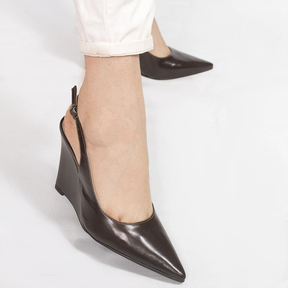 Scarpin Slingback Zatta Anabela  Analu Marrom Marrom 4