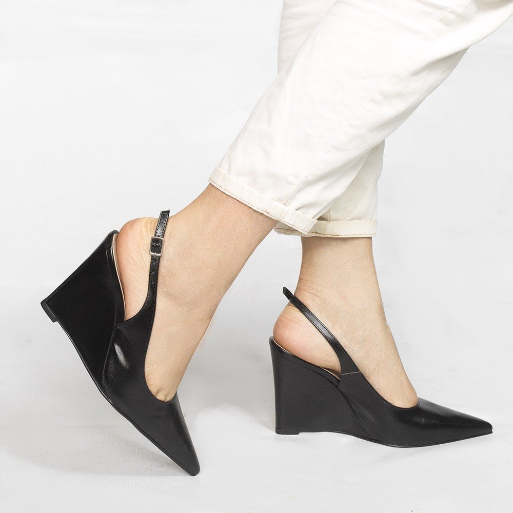 Scarpin Slingback Zatta Anabela  Analu Preto Preto 2