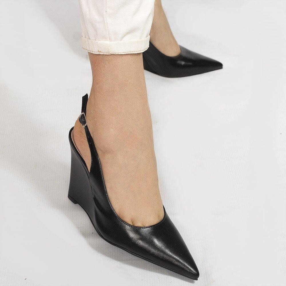 Scarpin Slingback Zatta Anabela  Analu Preto Preto 4