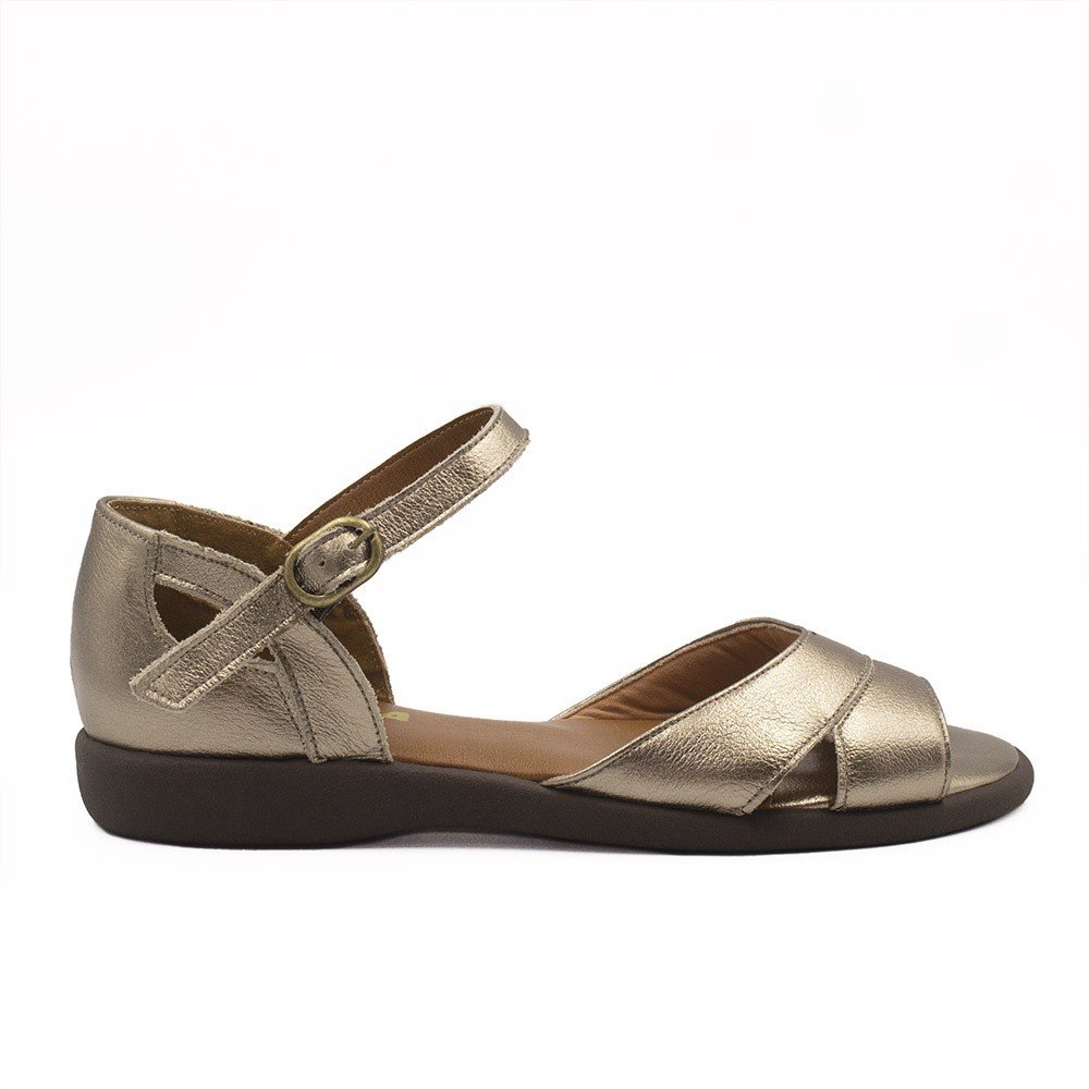 Sandália Zatta Couro Flat Casual Marion Dourado