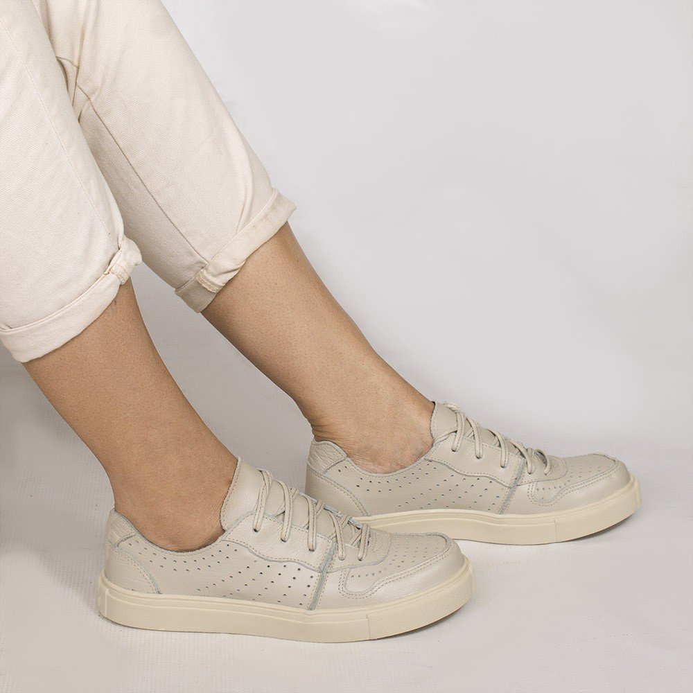 Tênis Zatta Casual em Couro Laura Off White Bege 2