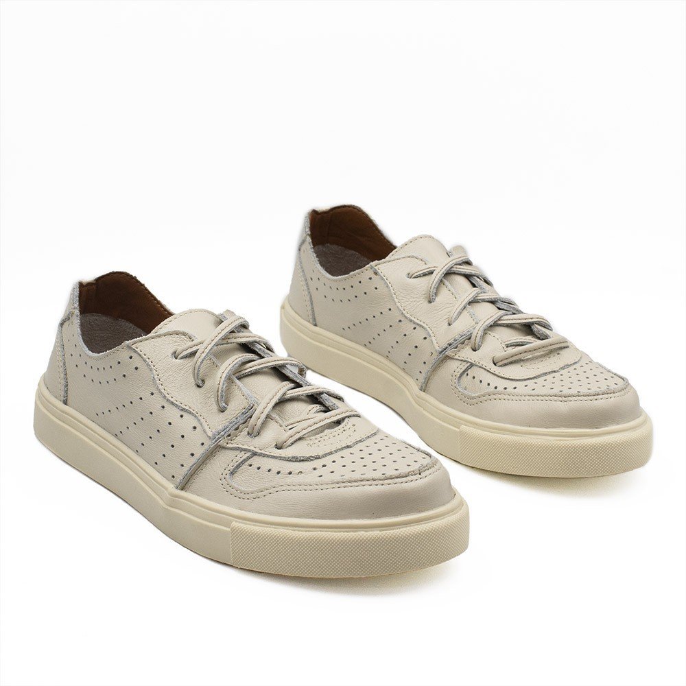 Tênis Zatta Casual em Couro Laura Off White Bege 3