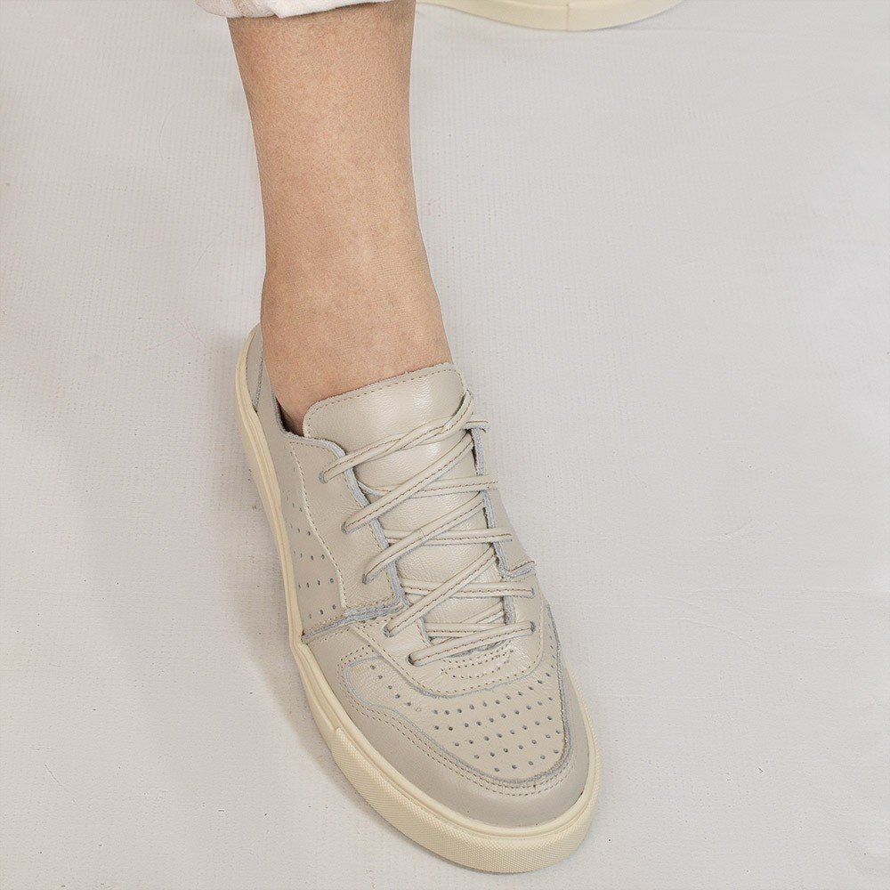 Tênis Zatta Casual em Couro Laura Off White Bege 4