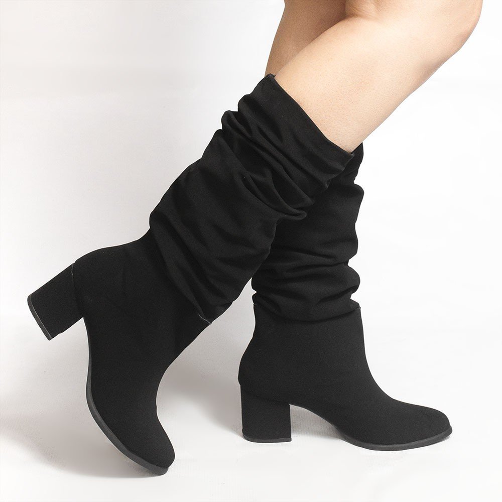 Bota Zatta Drapeada Salto Bloco Hebe Nobuck Preta Preto 2