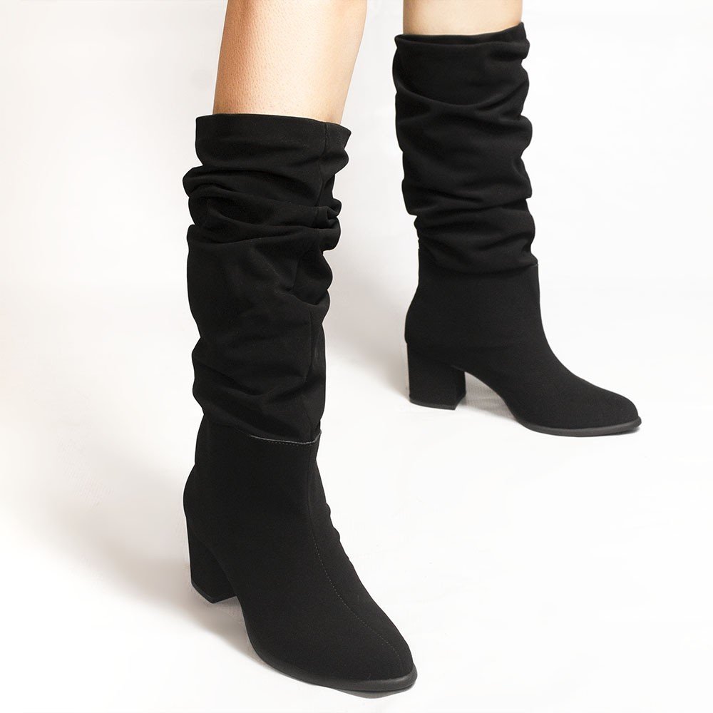 Bota Zatta Drapeada Salto Bloco Hebe Nobuck Preta Preto 4