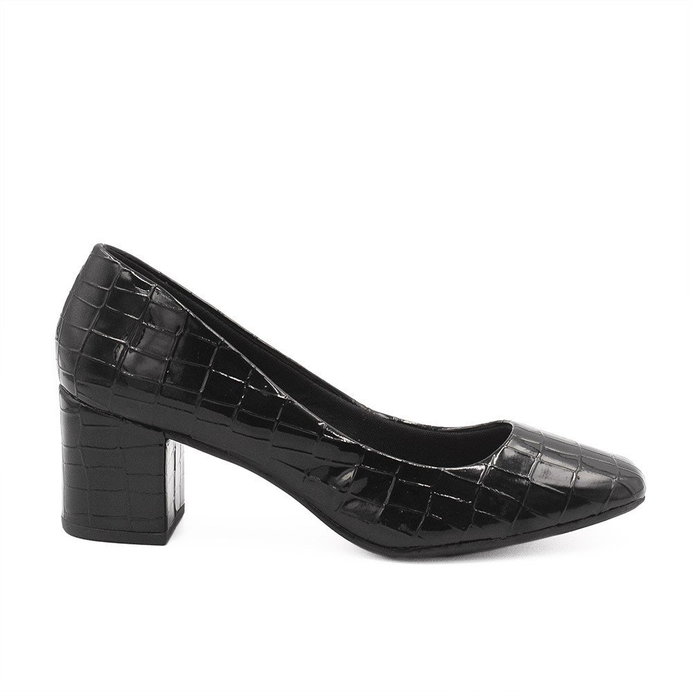 Sapato Retrô Zatta Bico Quadrado Heidi Croco Preto