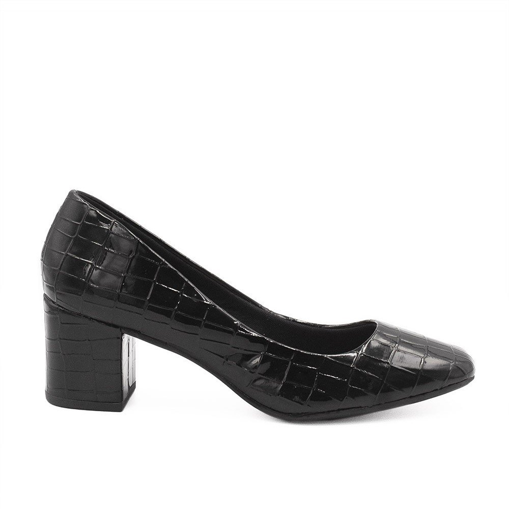 Sapato Retrô Zatta Bico Quadrado Heidi Croco Preto Preto 2