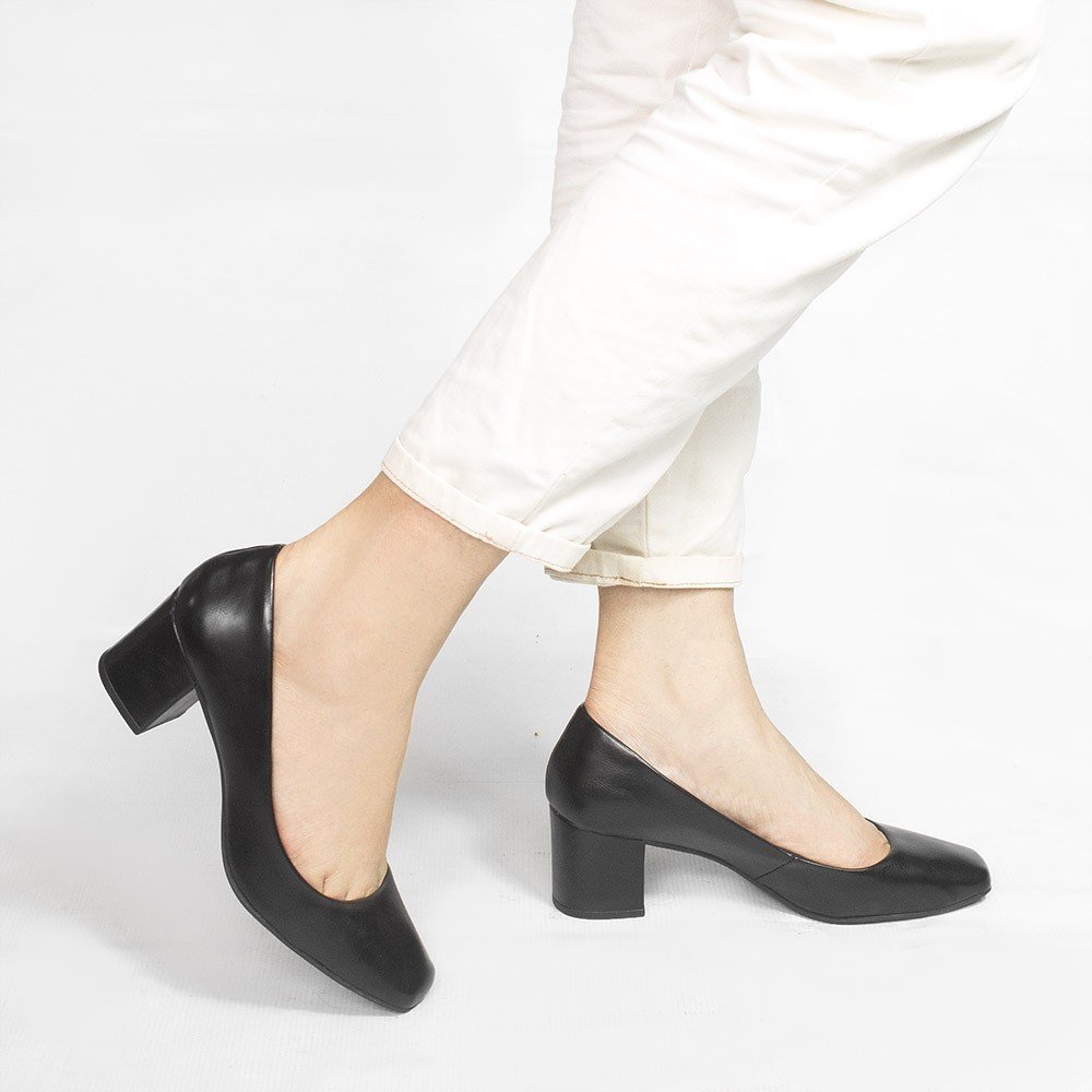 Sapato Retrô Zatta Bico Quadrado Heidi Croco Preto Preto 3