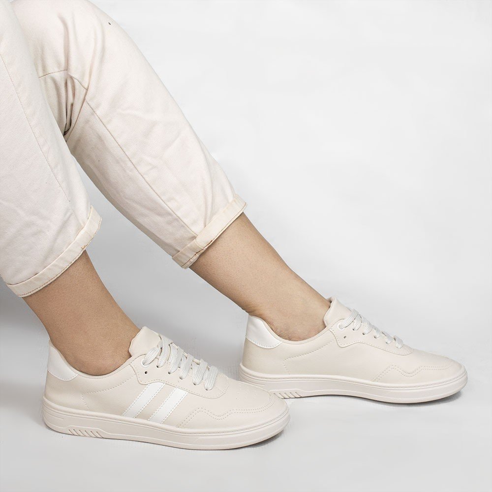 Tenis Zatta Duas Listras Jaqueline Creme Bege 2