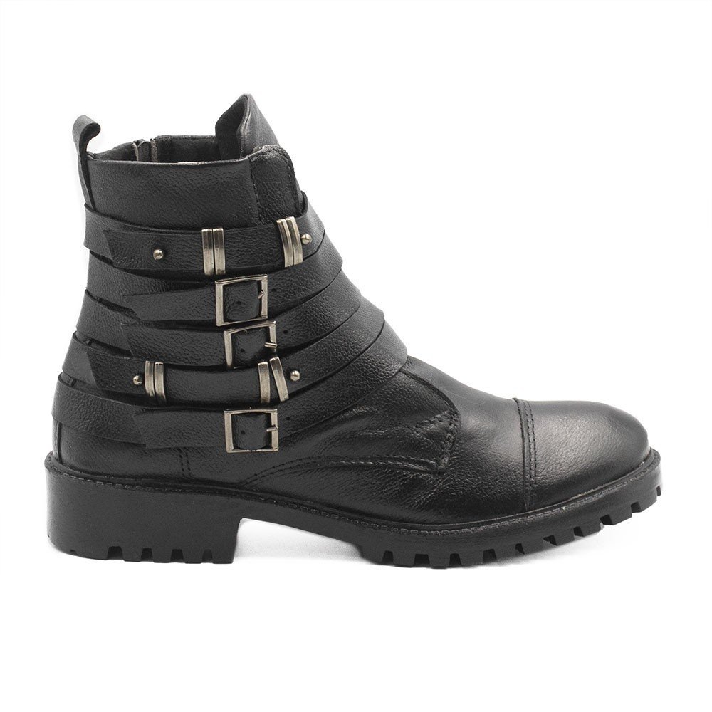 Bota  Coturno Zatta em Couro Fivelas Larissa Preta