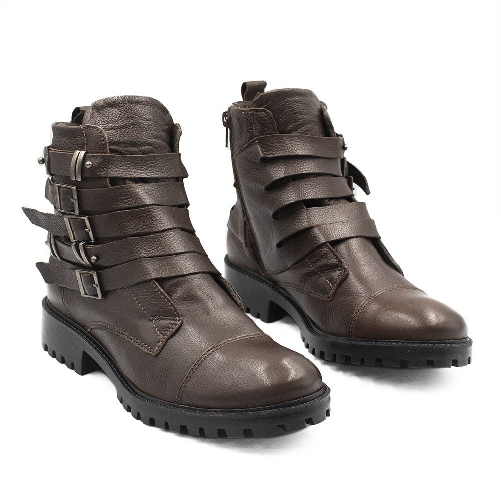 Bota Coturno Zatta em Couro Fivelas Larissa Marrom Marrom 4