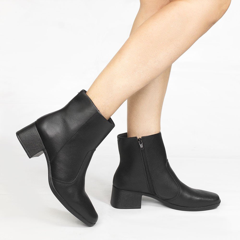 Bota Zatta Bico Quadrado Salto Bloco Couro Clarice Preta Preto 2