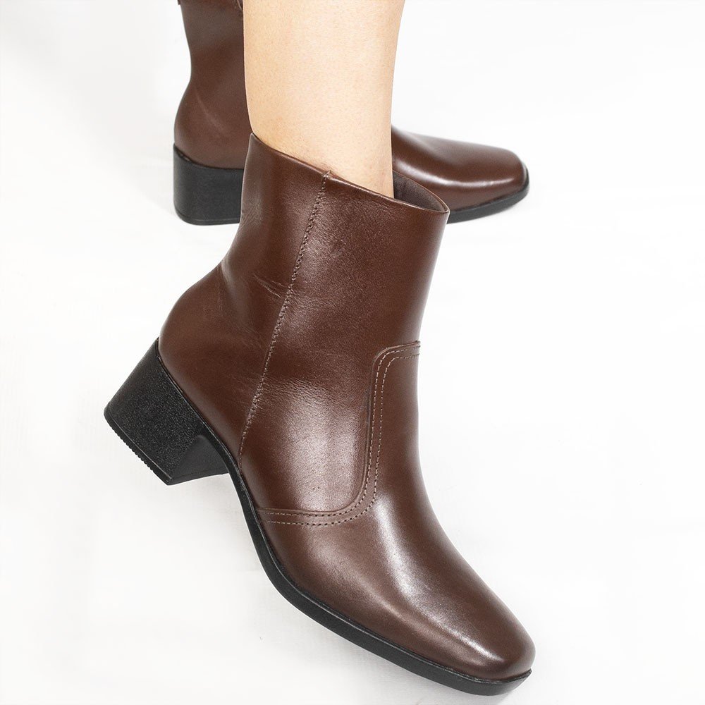 Bota Zatta Bico Quadrado Salto Bloco Couro Clarice Marrom Marrom 4