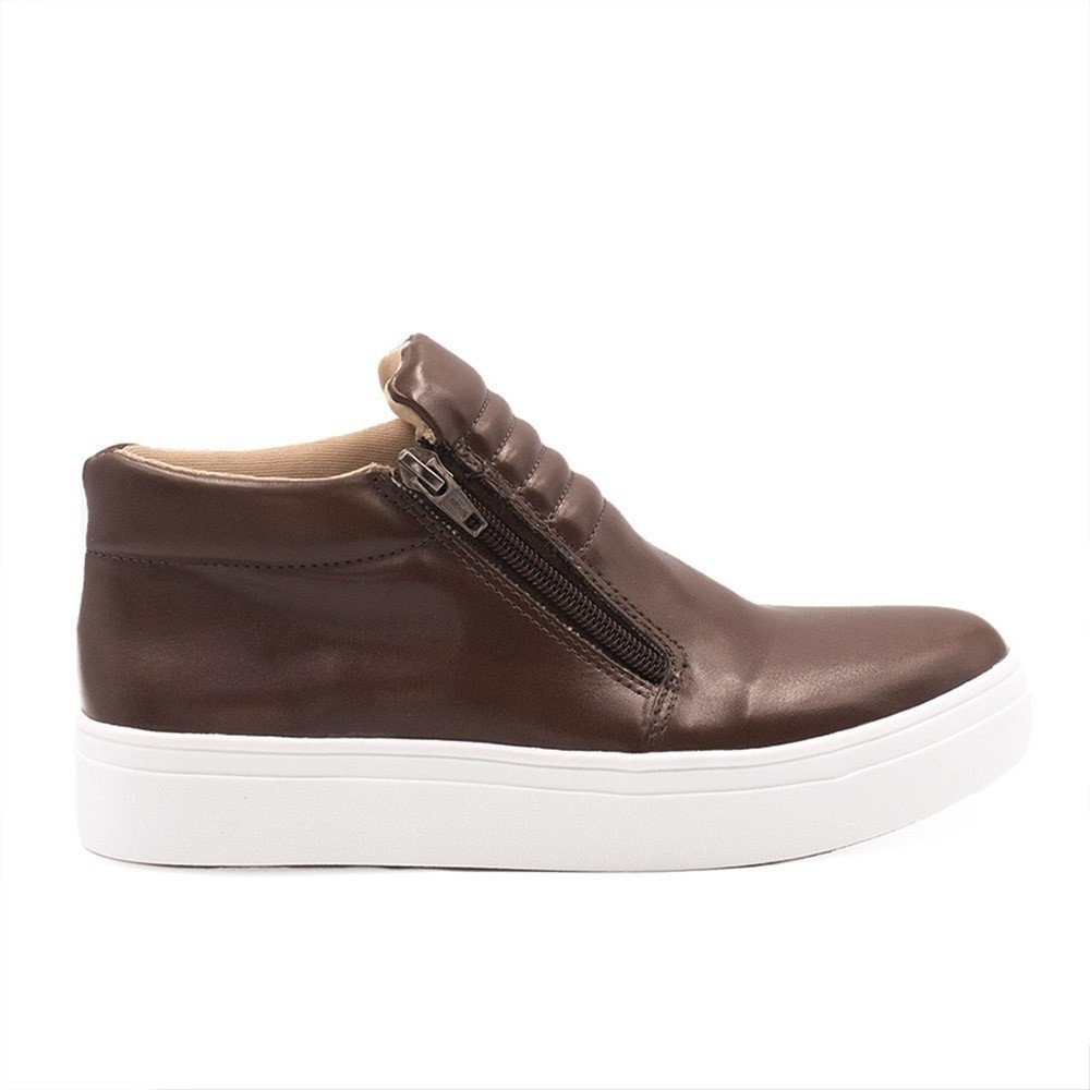 Tênis Boot Feminino Zatta com Zíper Lateral Pathy Marrom