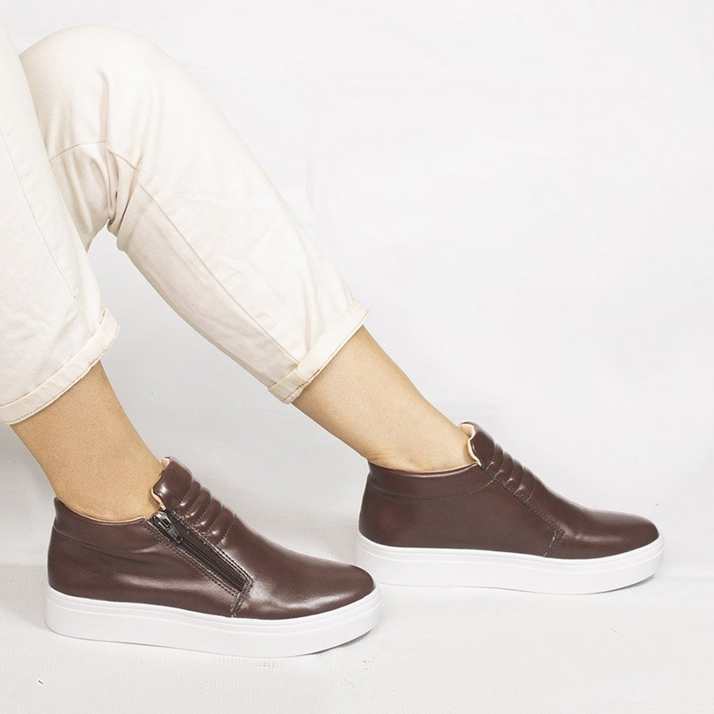 Tênis Boot Feminino Zatta com Zíper Lateral Pathy Marrom Marrom 2