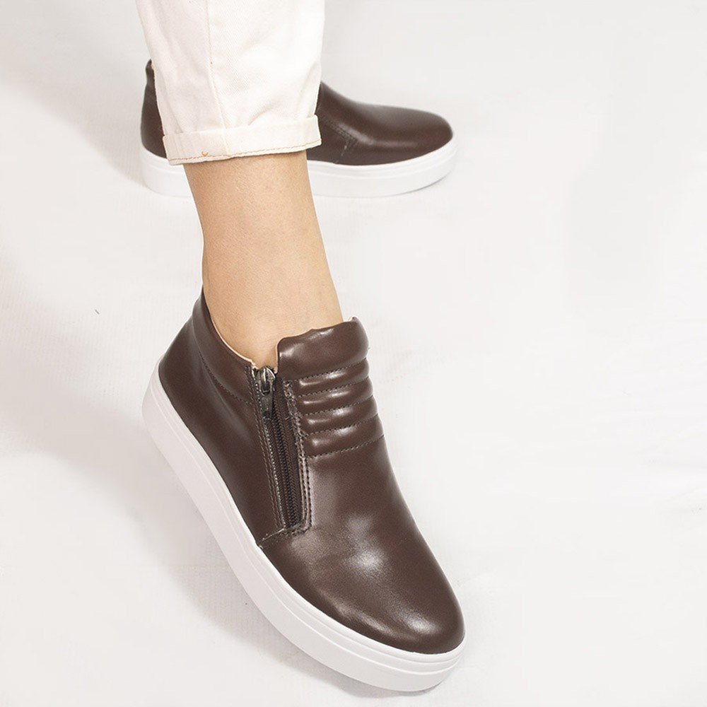 Tênis Boot Feminino Zatta com Zíper Lateral Pathy Marrom Marrom 4