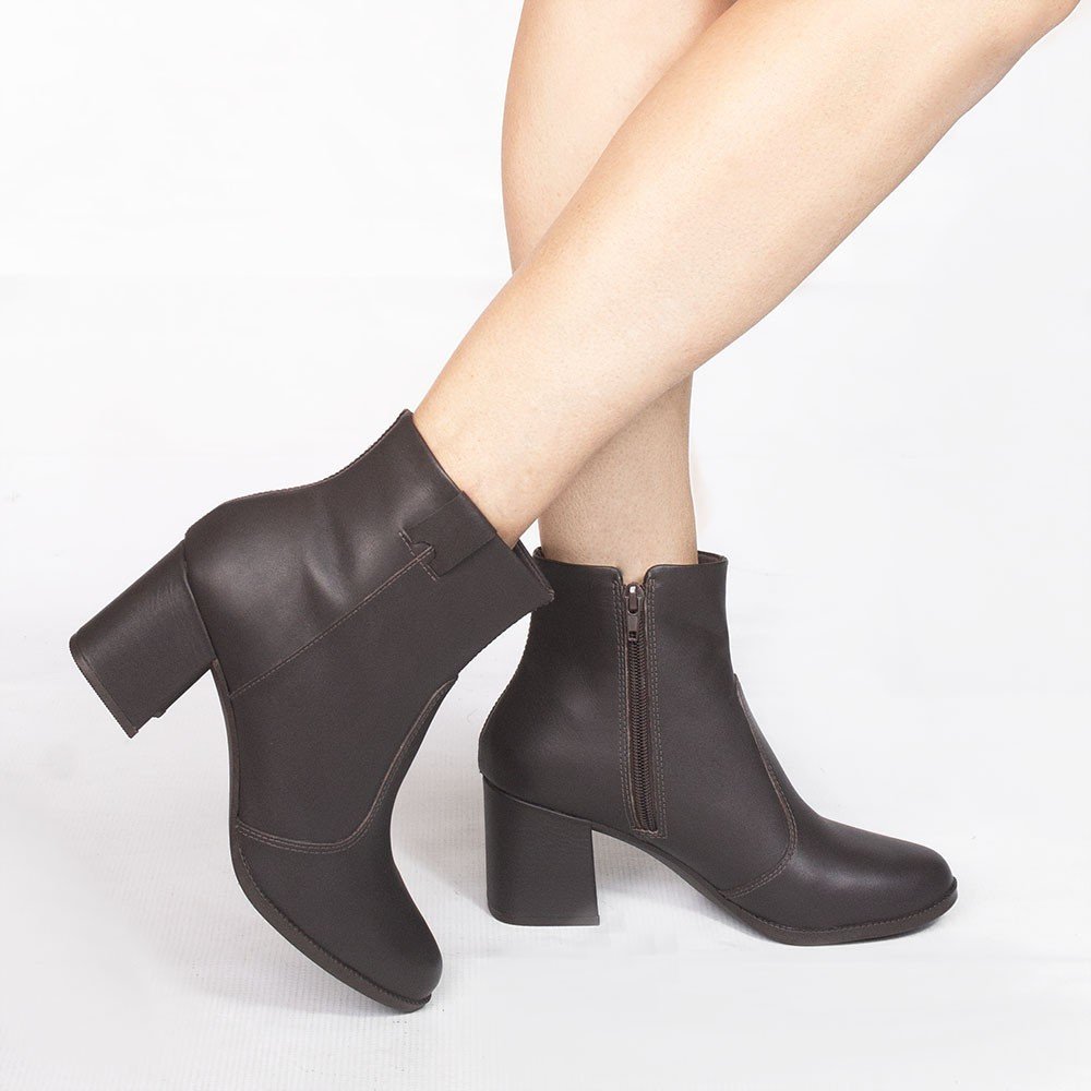 Bota Zatta Salto Bloco Couro Renata Marrom Marrom 2