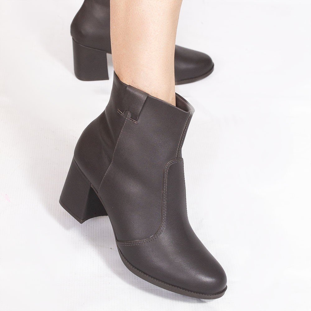 Bota Zatta Salto Bloco Couro Renata Marrom Marrom 4