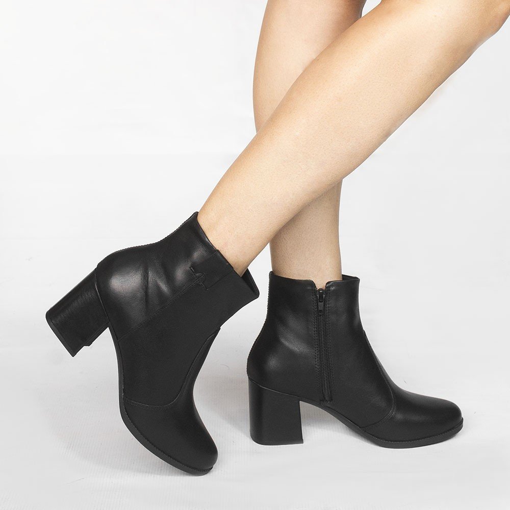 Bota Zatta Salto Bloco Couro Renata Preta Preto 2