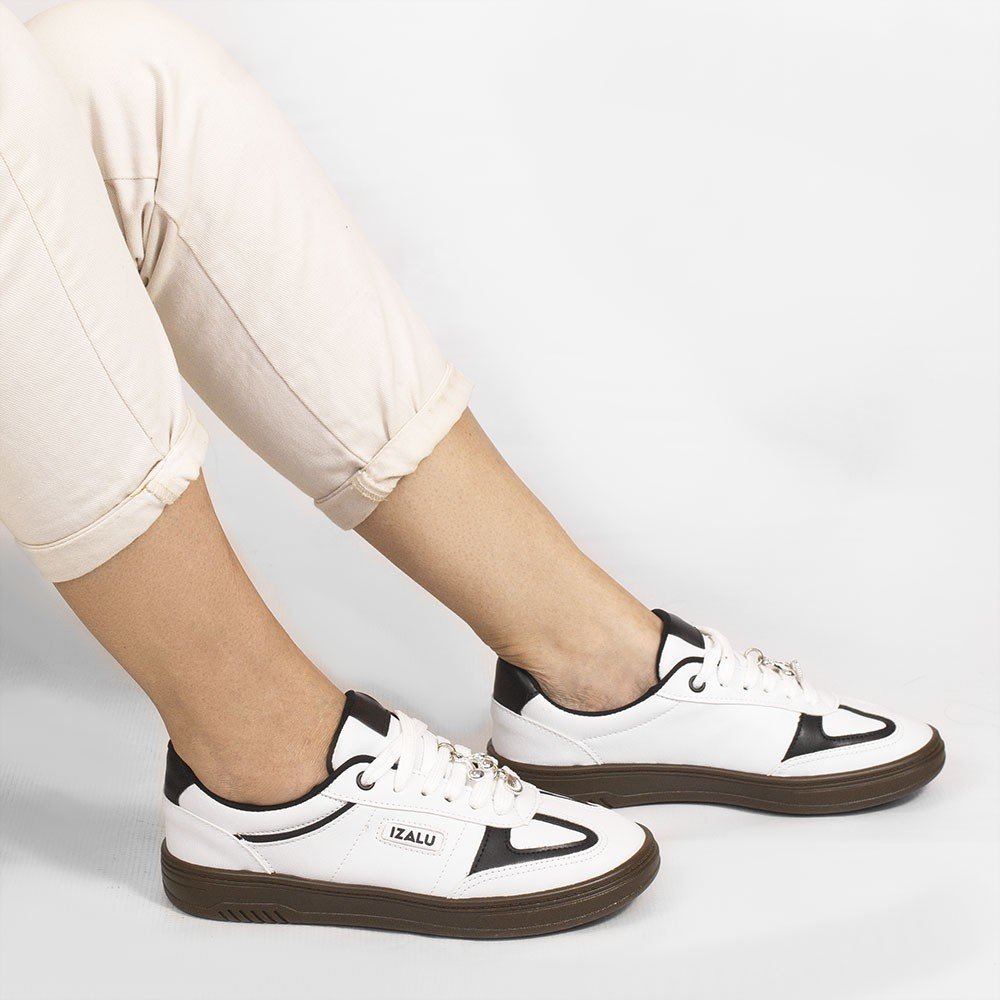 Tênis Zatta Casual Pingente Antonela Branco Branco/Preto 2