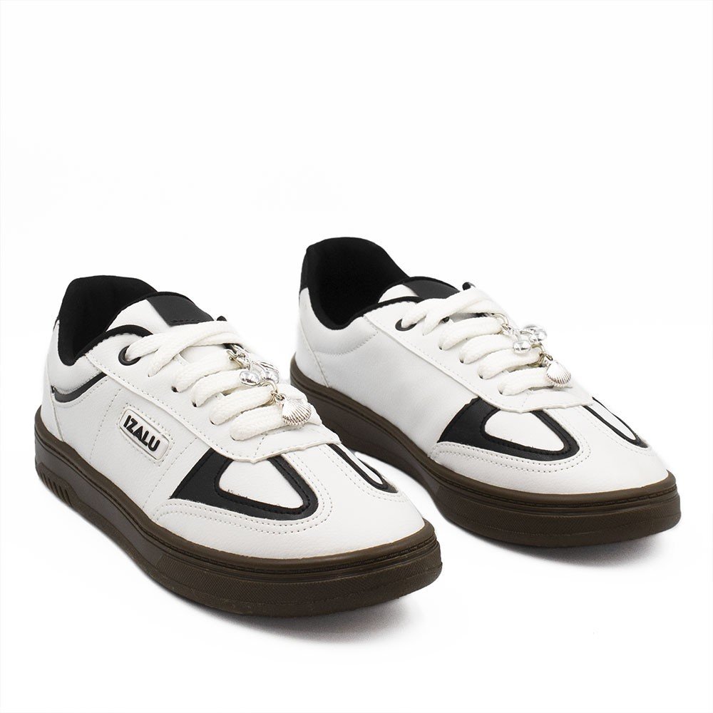 Tênis Zatta Casual Pingente Antonela Branco Branco/Preto 3