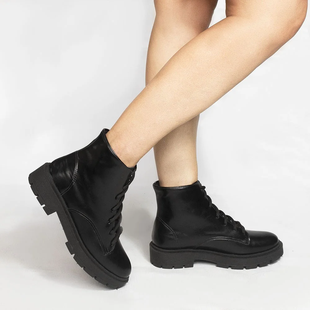 Bota Coturno Zatta Básica Cadarço Raissa Preta Preto 2