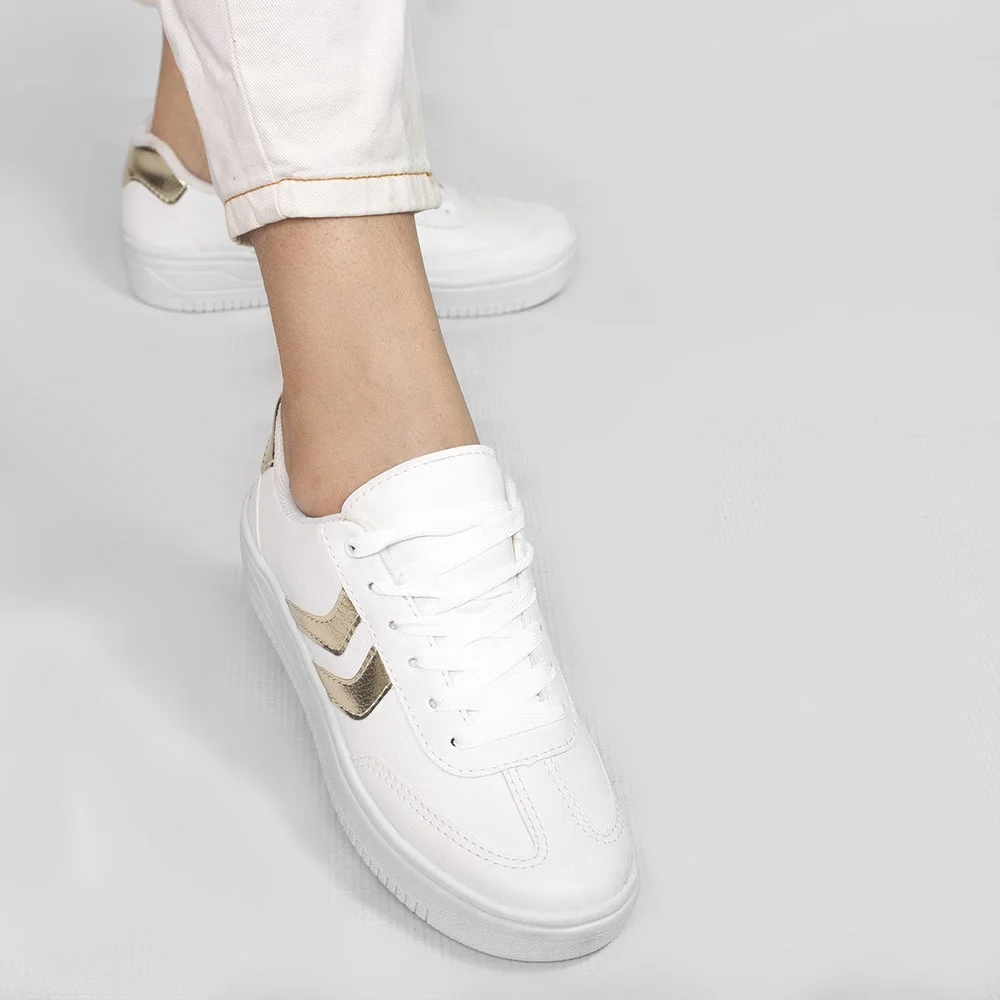Tênis Zatta Casual Listras Laterais Kalime Branco Branco 4