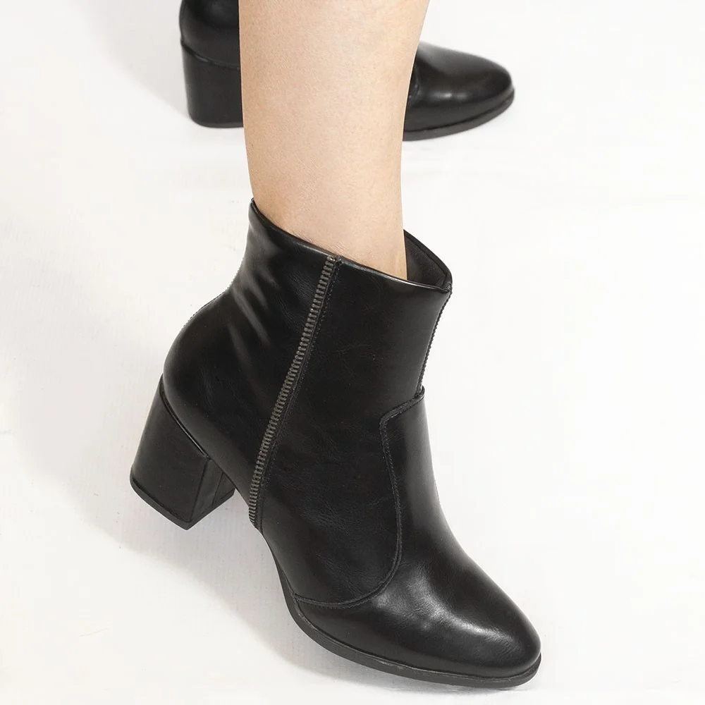 Bota Zatta Cano Curto Salto Bloco Ziper Nikita Preta Preto 4