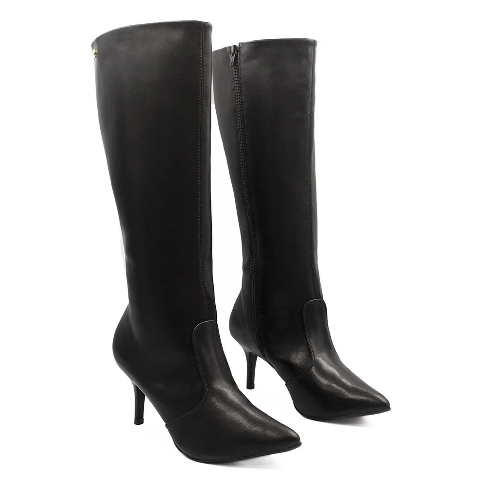 Bota Zatta Cano Longo Salto Fino Médio Flora Preta Preto 3