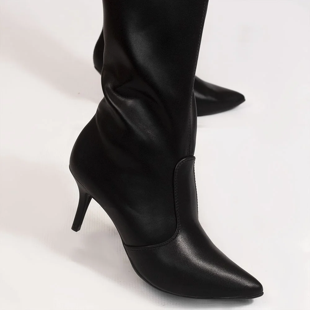 Bota Zatta Cano Longo Salto Fino Médio Flora Preta Preto 5