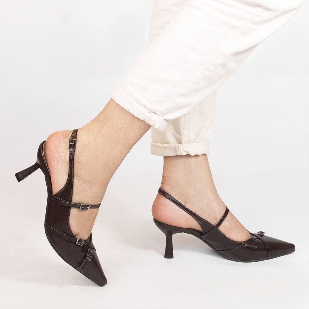 Scarpin Zatta Slingback Fivela Verônica Marrom Marrom 2