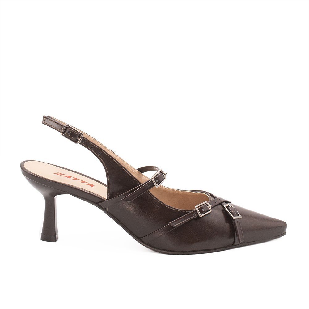 Scarpin Zatta Slingback Fivela Verônica Marrom