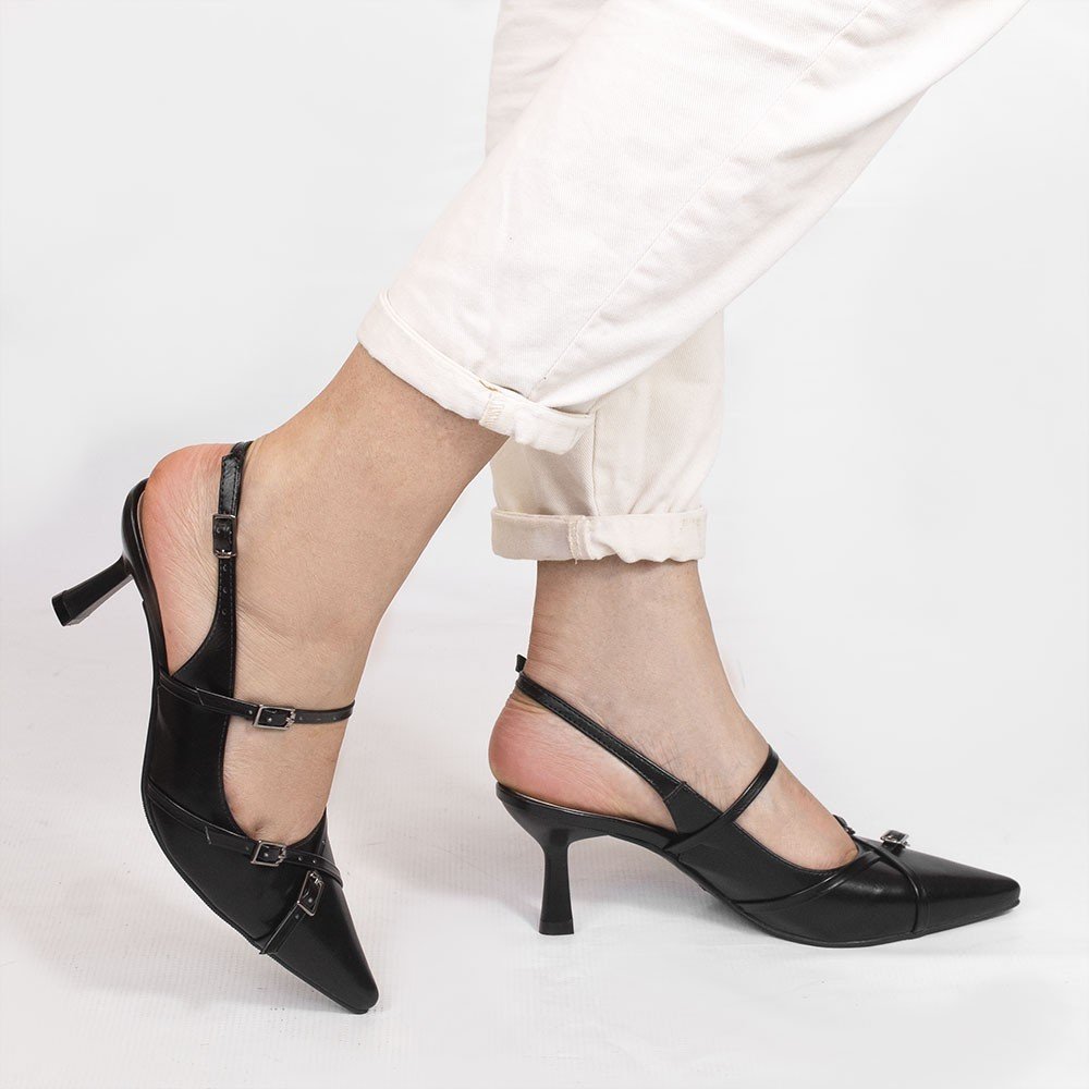 Scarpin Zatta Slingback Fivela Verônica Preto Preto 2