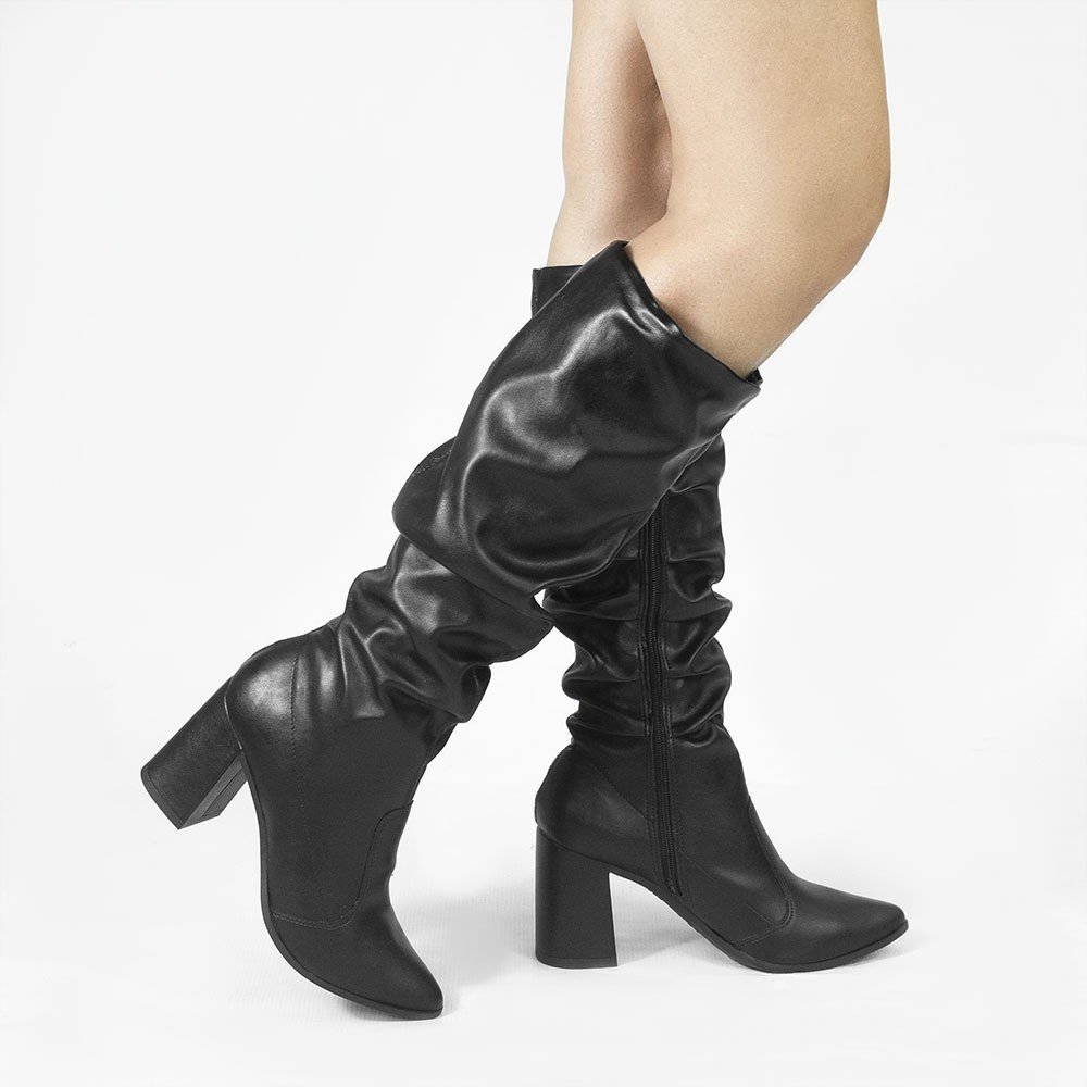 Bota Zatta Drapeada Salto Bloco Virginia Preta Preto 2